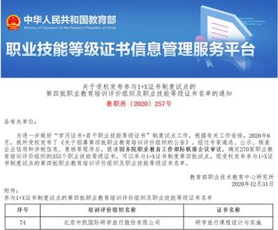 中凱國際《研學旅行課程設計與實施》認證入選教育部1+X證書制度試點，中凱鳳凰引領行業人才培養新標準